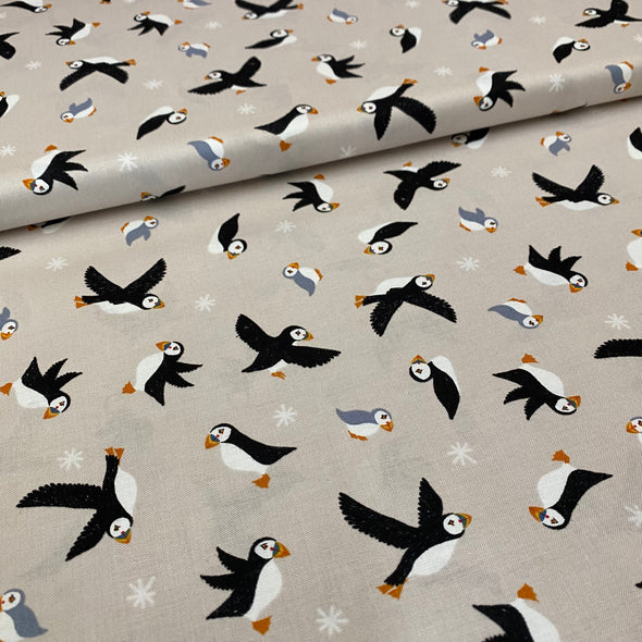 quilters cotton, 100%cotton, puffins, puffin, puffin fabric, puffin design fabric, lewis and Irene, lewis and Irene fabric, fabric for sale