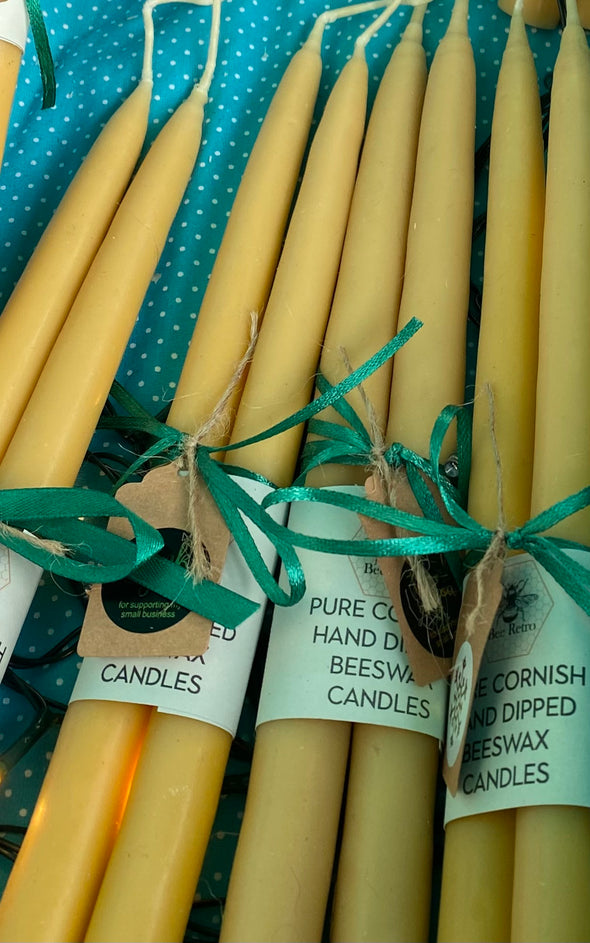 Beeswax Hand Dipped Taper Candles- 1/2" width. Three size options