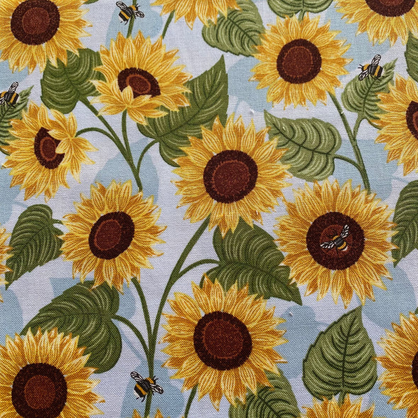 fabric, bees,  bummble bees, fabric,fabric by the meter, bees, fabric fat quarter, half meter, bee fabric, cotton bee fabric, buy bee fabric, BeeRetro,Lewis and Irene fabric, Lewis and Irene,crafters fabric, quilting fabric, clothing fabric,fabric with bees on, Fabric with sunflowers on, sunflower fabric, sunflowers and bees, sunflowers