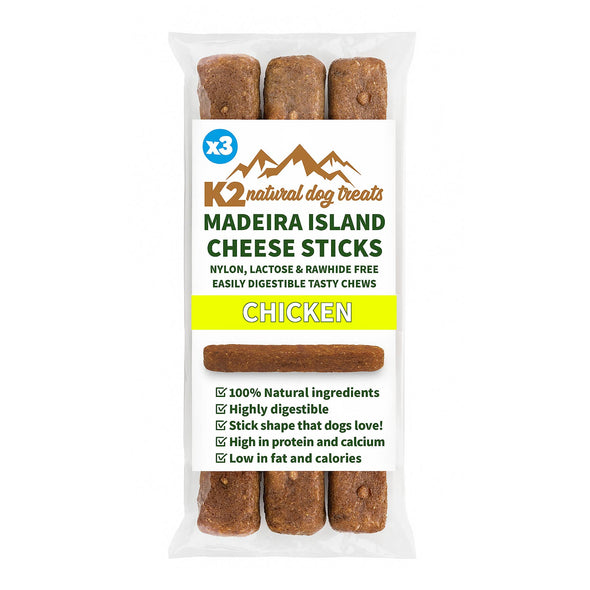 K2 Dog Treats Madeira Island Cheese Sticks Chicken 3Pk