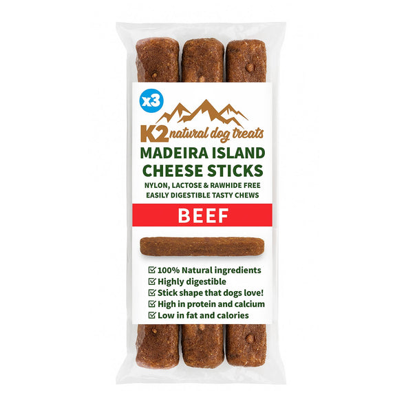 K2 Dog Treats Madeira Island Cheese Sticks Beef 3Pk