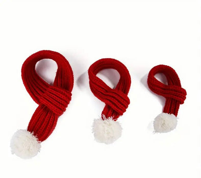 Red knitted Christmas scarf for dogs with pompom
