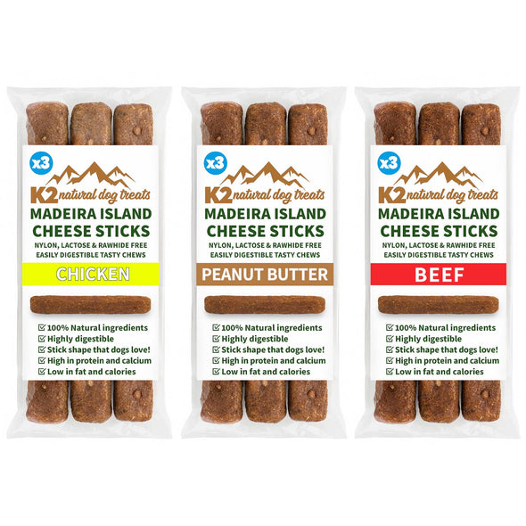 K2 Dog Treats Madeira Island Cheese Sticks Beef 3Pk