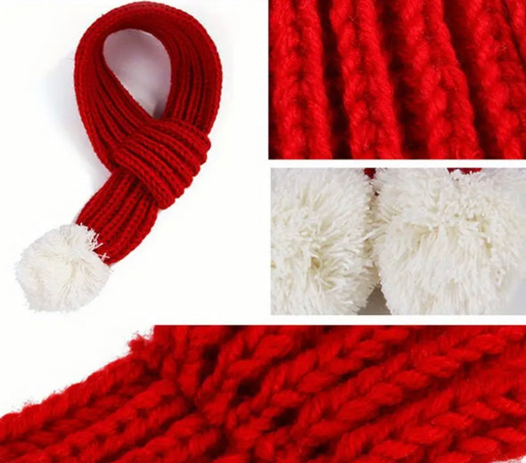 Red knitted Christmas scarf for dogs with pompom