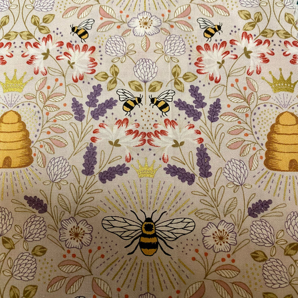 fabric, bees,  bummble bees, fabric,fabric by the meter, bees, fabric fat quarter, half meter, bee fabric, cotton bee fabric, buy bee fabric, BeeRetro,Lewis and Irene fabric, Lewis and Irene,crafters fabric, quilting fabric, clothing fabric,fabric with bees on, skep, lavender