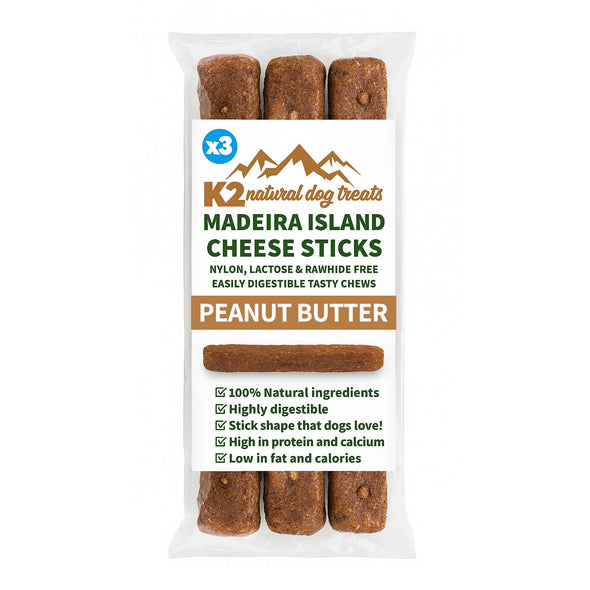 K2 Dog Treats Madeira Island Cheese Sticks Peanut Butter 3Pk