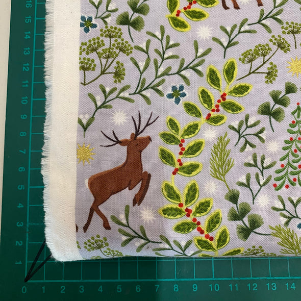 Christmas fabric, light grey and metallic gold stars, deer, Holly,mistletoe,Christmas tree, fabric by the meter, for crafts, for gifts,crafters, lewis and Irene, fabric xmas , fabric, 