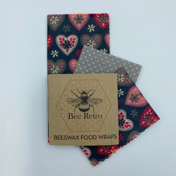Beeswax wrap, beeswax food wrap, food wrap, plastic free wrap, Cornish produce, made in Cornwall, beeswax, bees, buy Cornish, made in Cornwall,natural food wrap, biodegradable, race to zero, sustainable, bee wrap, beeswax bag, bee retro, beeretro.co.uk, bee retro beeswax food wraps, valentines day, valentines hearts, hearts, love, gifts for her.